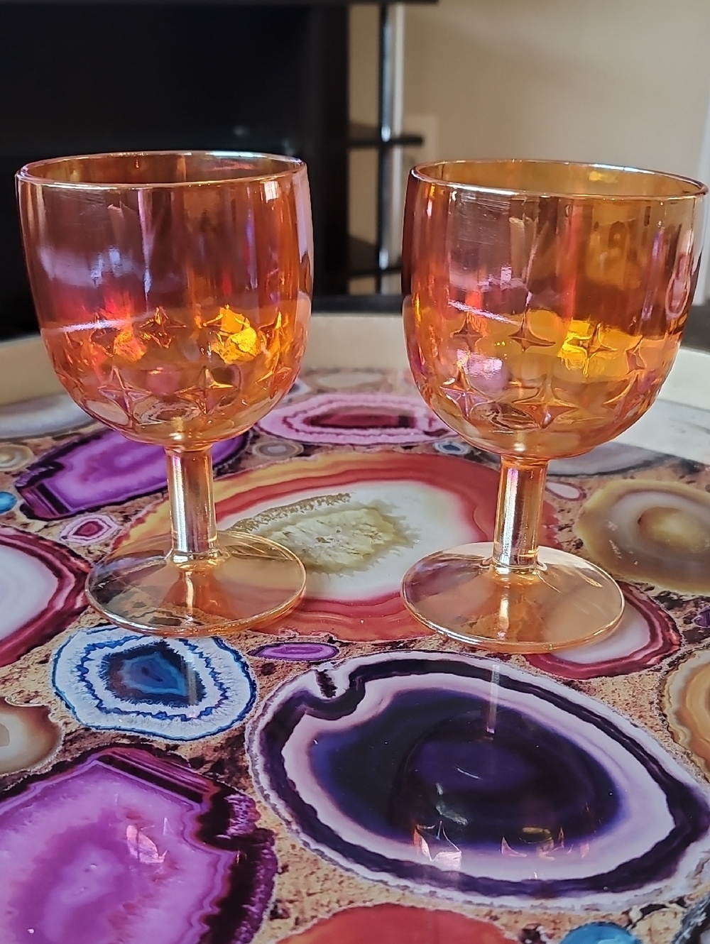 Vintage Marigold Carnival Glass Bartlett Collins Goblets Set of 2